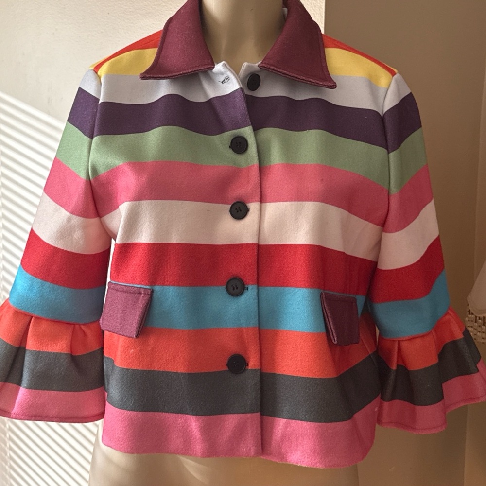 Colorful Striped Womens Jacket with 3/4 peplum sleeves XL